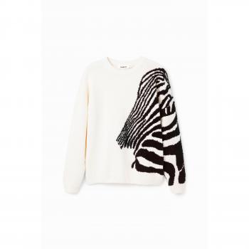 Desigual Chic Contrast Crew Neck Sweater in White - M