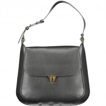 Coccinelle Elegant Leather Shoulder Bag with Turn Lock Closure, Black Shoulder Bag with Adjustable Handle, Female, Size: ONE SIZE, Black Leather Handbag, Classic Style