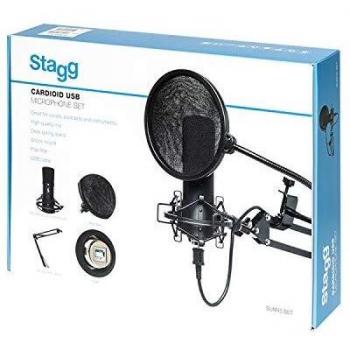 Conjunto de Micrófono USB Cardioide Stagg SUM45 con Soporte Antichoque, Filtro Pop y Cable USB
