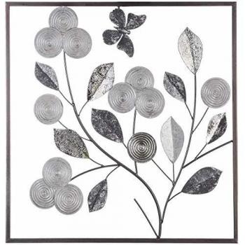 Cuadro decorativo de pared floral en metal plateado 50x50 cm