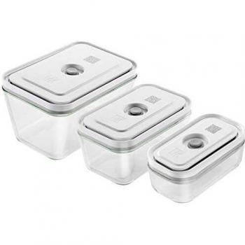 ZWILLING Fresh & Save Set de 3 Recipientes de Vidrio para Vacío, Gris, Apto para Microondas, Congelador y Lavavajillas, con Código QR Interactivo
