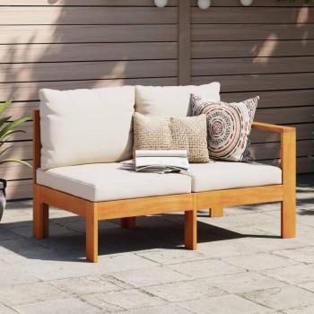Sofá de jardín de 2 plazas con 1 reposabrazos, fabricado en madera maciza de acacia, color marrón