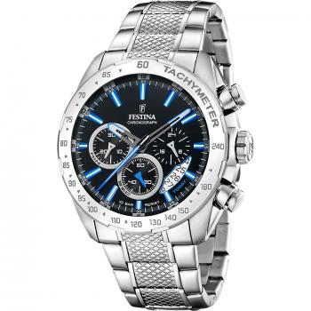 Festina Timeless Chronograph F20668/6 Reloj para Hombre con Correa de Acero Inoxidable 316L, Esfera Negra, Función Cronógrafo y Tamaño de Caja de