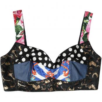 Dolce & Gabbana Floral Patchwork Bustier Crop Top - IT46|XL, Multicolor, Female, Size: L