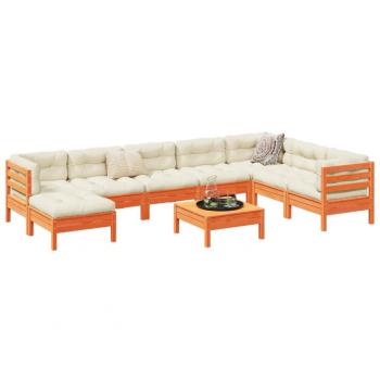9-Piece Garden Sofa Set with Cushions in Wax Brown Solid Pine Wood