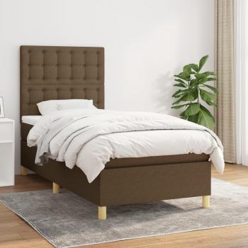 Cama box spring suave con colchón marrón oscuro 100x200 cm tela