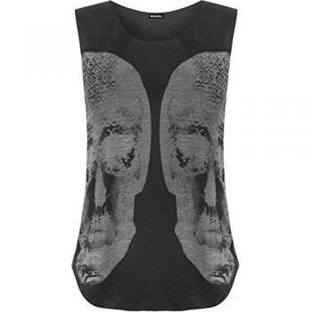WearAll - Mujer Top Print Calaveras Sin Mangas Espalda de Nadador Escote en U - Negro - 36-38