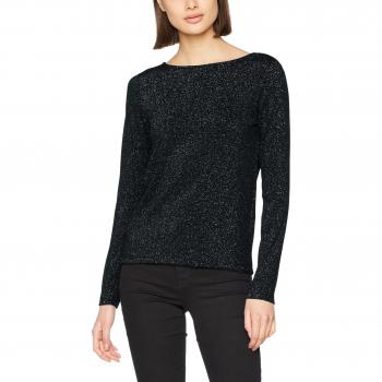 PIECES Pcannabella Ls Glitter Deep Back Tee, Camisa Manga Larga para Mujer, Negro