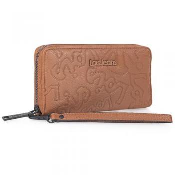 Cartera Monedero Mujer Lois - Eco Piel Marrón con Compartimentos y Cierre Central de Cremallera, Asa Adicional, Grande 315701