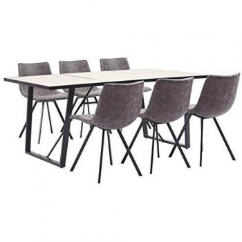 vidaXL Juego de Comedor 7 Piezas Cuero Sintético Mobiliario Decoración Interior Casa Hogar Robusto Duradero Resistente Funcional Práctico Útil Marrón