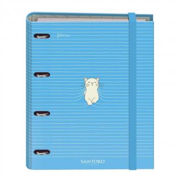 Dohe Santoro Felines Carpeta de 4 Anillas Formato A4 con Recambio de 100 Hojas Cuadriculadas de 5mm, Papel de 90 gramos, Incluye Separadores Colores