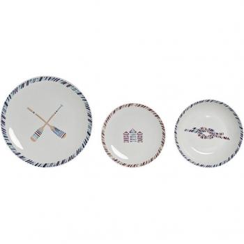Vajilla Pack 18 Porcelana Marino Azul Blanco Granate