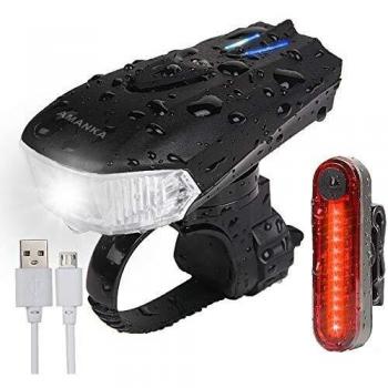 AMANKA Luces Bicicleta USB Super Brillante Impermeable LED Bicicleta Set de Luces Bici 400 Lúmenes Sensor Inteligente para Bici Linternas LED Ciclismo Seguridad