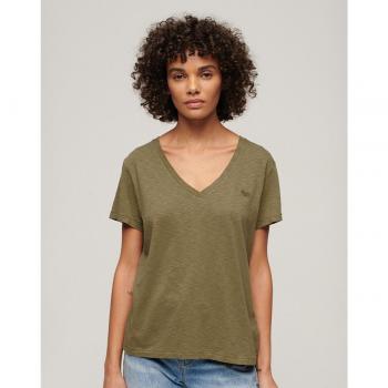 Superdry - Camiseta de mujer flameada con cuello de pico bordada Studios