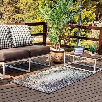 Alfombra Moderna Rectangular de Exterior/Interior Marfil y Gris 80 x 150 cm, Resistente a Rayos UV y Manchas, Altura 5 mm