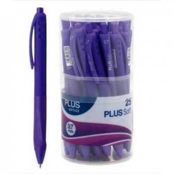 BOLIGRAFO RETRACTIL PLUS SOFT 2 TACTO GOMA TRAZO 0,7MM BOTE 25 UNIDADES TINTA VFI VIOLETA
