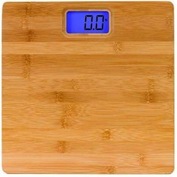 Báscula de Baño Electrónica Ecológica de Bambú | 7hSevenOn Home | Balanza Electrónica con Pantalla LED LCD HD Azul | Báscula Digital | 2 Pilas Incluidas