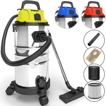 Timbertech - Aspirador en Seco y Húmedo - Depósito de 30L, Potencia 1300W, Función de Soplado, 3 Filtros, Depósito de Acero Inoxidable