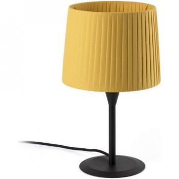 Lámpara de mesa Samba, tela y acero, altura 48.5 cm, diseño redondo cónico en color negro con detalles amarillos, casquillo E27