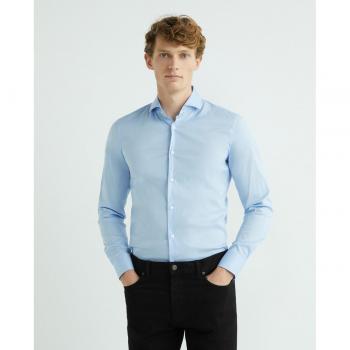 Camisa de hombre Hank Spread Azul de corte slim fit en popelín de mezcla de algodón - ¡Ideal para un look impecable!