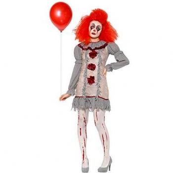Smiffys Clown Lady Costume Disfraz de payaso vintage, color gris y rojo, L-UK Size 16-18