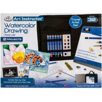 Royal Brush RKC401 Set de viaje de dibujo de acuarela con instructor de arte 44; grande – 32 piezas