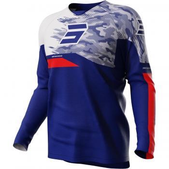 Camiseta de Cross para Niño Shot Race Gear Draw Azul Matrix - Maillot de motocross blanco y azul