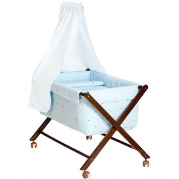 Minicuna de madera tijera Lucía Chococeleste 80 x 50 cm, incluye diseño en color choco celeste, estructura de madera, tipo tijera, dosel no incluido