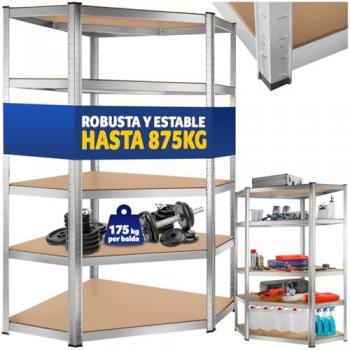 Estantería Metálica de Carga Pesada Tectake - Estantes Ajustables de Acero con Esquinas Redondeadas, 180 cm x 89.5 cm x 89.5 cm, Capacidad Máxima