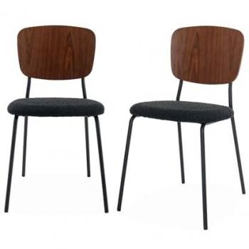 Set de 2 Sillas Loop Texturizada Emy, Negro con Dossier de Madera y Pies de Metal