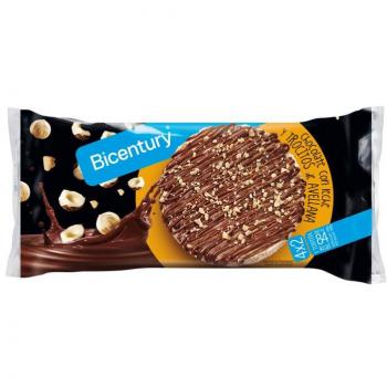Tortitas de Arroz con Chocolate con Leche y Trocitos de Avellana Bicentury 142g Paquete de 8 Unidades