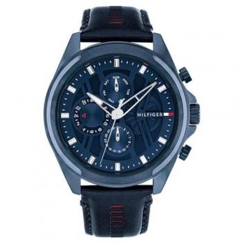 Reloj de Hombre Tommy Hilfiger Jax 1710655 Multifuncional de Piel Azul, Analógico con Fecha y Día de la Semana