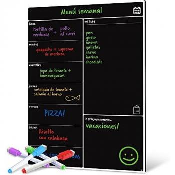 Smart Panda Pizarra Magnética Negra para Nevera - Ideal Planificador de Comidas Semanales, Lista de la Compra o Pizarra de Notas para la Familia - Calendario Magnético Incluye Rotuladores – En Español