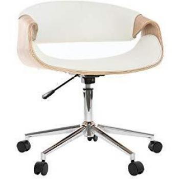 Silla de escritorio moderna polipiel blanca/madera clara ARAMIS