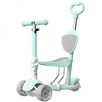 Baobe 5 en 1 Kick Scooter para Niños, Ajustable Patinete 3 Ruedas Walker Extraíble Asiento y Respaldo, Tri-Scooter Ruedas de Luz para Niños Pequeños 1-6 Años de Edad Soporte 50 kg