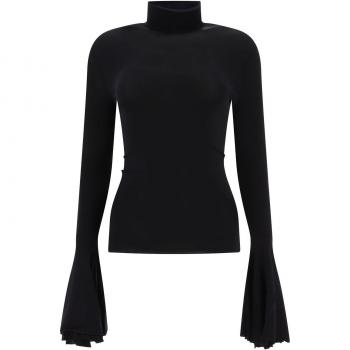 Nensi Dojaka Women's High Neck Top With Godet Cuffs in Black | Size XS