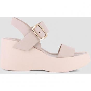 Sandalias de cuña de mujer de piel con hebilla XL beige KAREN 81437