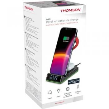Estación de Carga Inalámbrica 4 en 1 Thomson CL750IA con Reloj Despertador y Luz Nocturna, Compatible con iOS