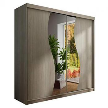 Armario corredero Sahara 8/200 con espejo, roble sonoma, 200x200x62cm, 9 estantes y barra de colgar
