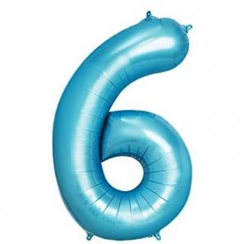 Globo de Cumpleaños Grande Número 6 de Poliamida 100cm Azul Pastel Apto para Helio