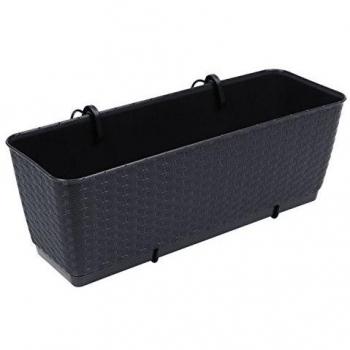 Jardinera balcon rectangular con gancho y plato ratan antracita 50x17x17.5 cm
