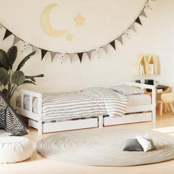 Cama infantil con cajones de pino macizo blanco 90x190 cm