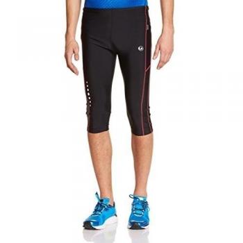 Ultrasport Pantalones de correr para hombre – pantalones de fitness 3/4 para hombre, con efecto de compresión y función de secado rápido, para fútbol, correr, marcha nórdica, ciclismo y otros deportes, Negro/Rojo, M