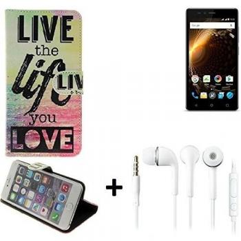 360° Funda Smartphone para Allview P6 Energy Lite, 'live the life you love' + auriculares | Wallet case flip cover caja bolsa Caso Monedero BookStyle - K-S-Trade
