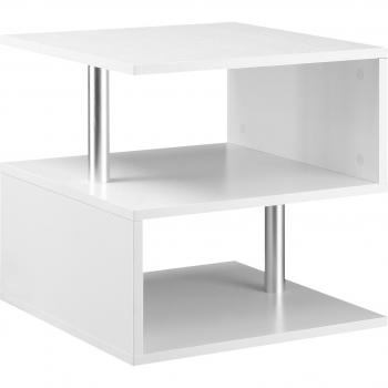 HOMCOM Mesa de Centro Café Mesa Auxiliar Salón Forma S Compartimento Abierto 2 Niveles Diseño Elegante Blanco 50x50x50 cm