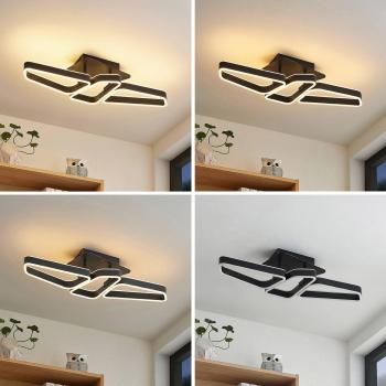 Plafón LED Lucande Quinn, 3 luces, negro, moderno, hecho de metal, para salón y comedor
