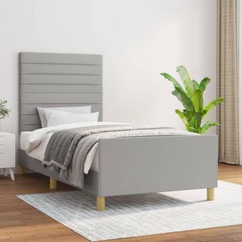 Estructura de cama con cabecero de tela gris claro 80x200 cm