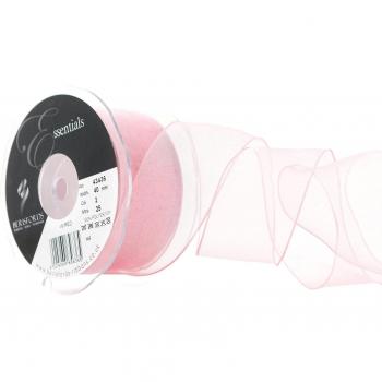 Cinta de tela transparente alambrada Berisfords de 40 mm x 25 m, color rosa
