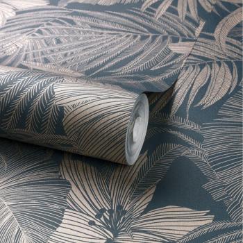 Papel Pintado Joelle de DUTCH WALLCOVERINGS en color plateado y azul, verde y dorado, y más
