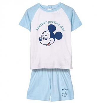 Pijama Infantil de Verano Mickey Mouse Azul Claro 100% Algodón Talla 24M